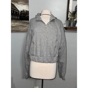 Popflex 1/2 zip pullover short gray fleece hoodie womens oversized small